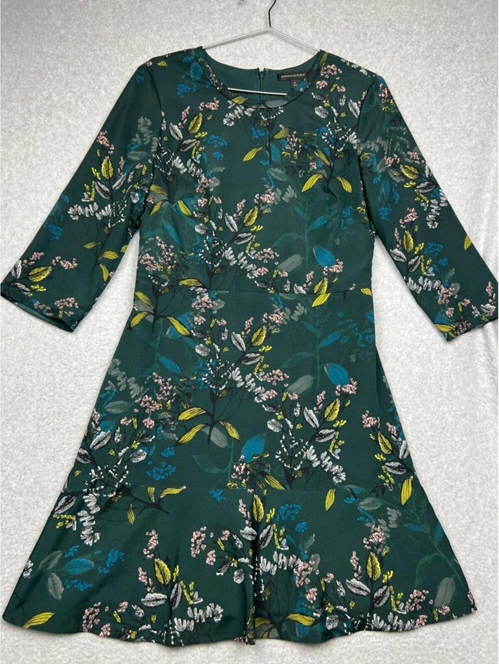 Banana Republic Floral Fit & Flare Chiffon Dress Womens 8 Prairie Boho Chic
